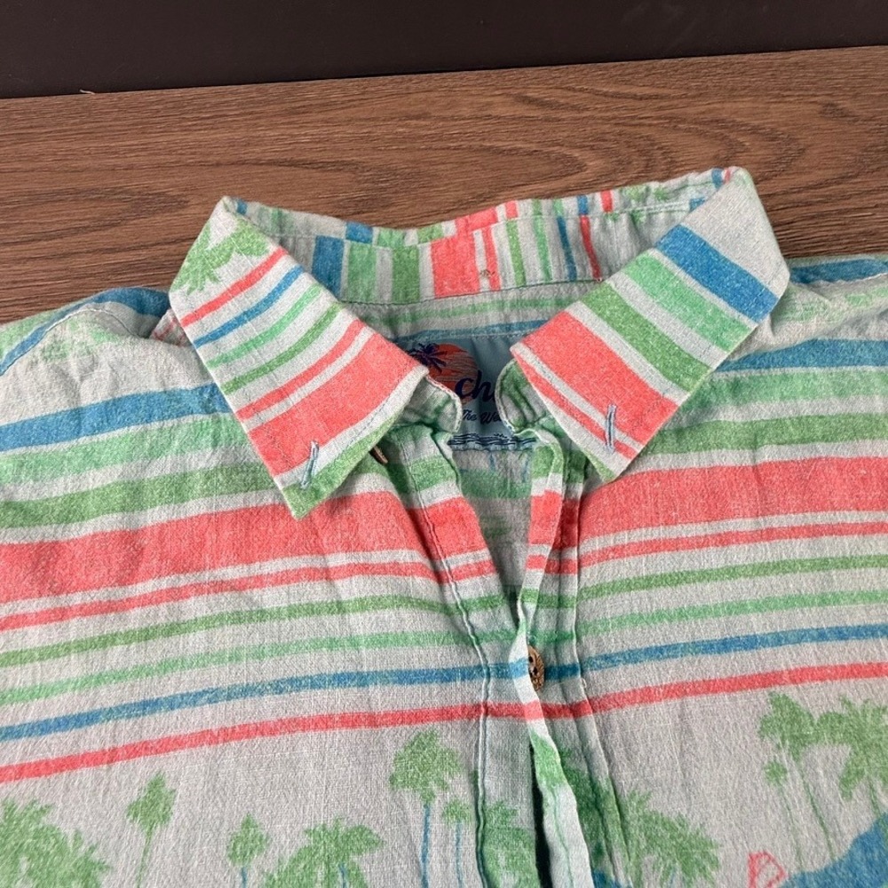 Chubbies Mens Large Short Sleeve Collared Shirt Tropical Palm Tree Stripe Green - Picture 9 of 12